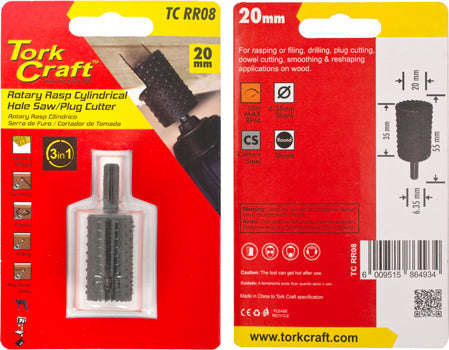 Tork Craft 3 In 1 Rotary Rasp Cyl. / Hole Saw / Plug Cutter 20Mm X 35Mm - DEFAULT TITLE