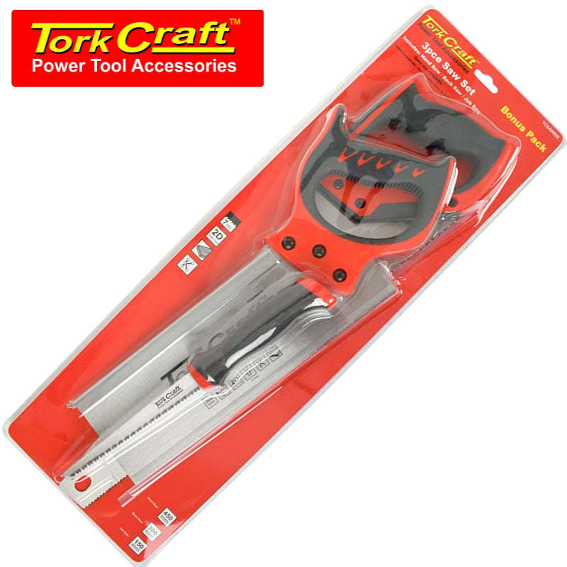 Tork Craft Saw Set 3Pc Hand/Back/Job Saw Blister Pack - DEFAULT TITLE