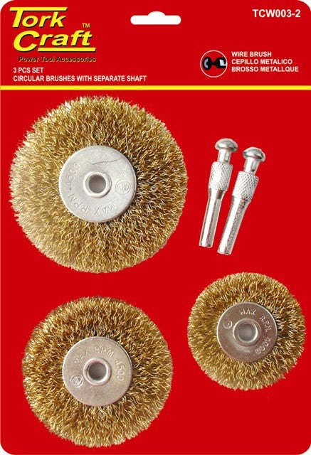 Special - Tork Craft Wire Brush Set 3Pce With Separate Shaft - DEFAULT TITLE