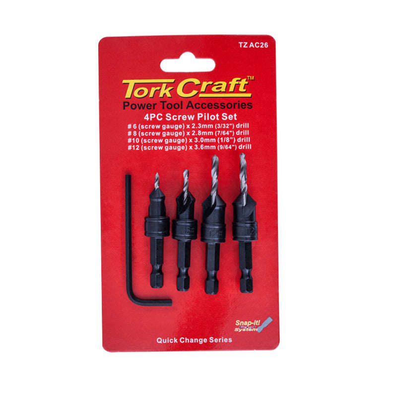 Tork Craft Screw Pilot/Countersink Set 4Pce - DEFAULT TITLE