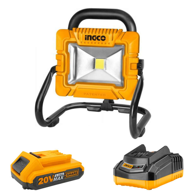 Ingco - Lithium-Ion Work Lamp 20V Kit (Charger + Battery (2.0AH) Included)