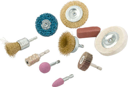 Tork Craft Wire Brush Set 10 Piece With Hex Shank & Buff Kit For Drill -
