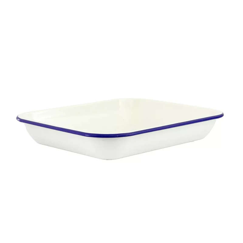 Baking Pan - Enamel Cream Blue Rim 34.5 x 27.5