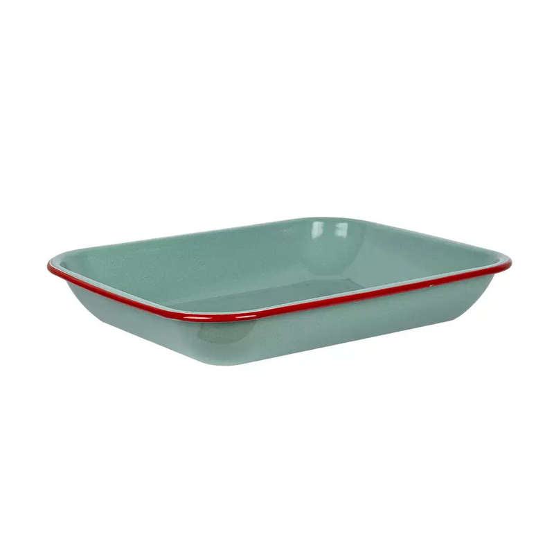 Baking Pan - Enamel Teal Red Rim 37.5cm