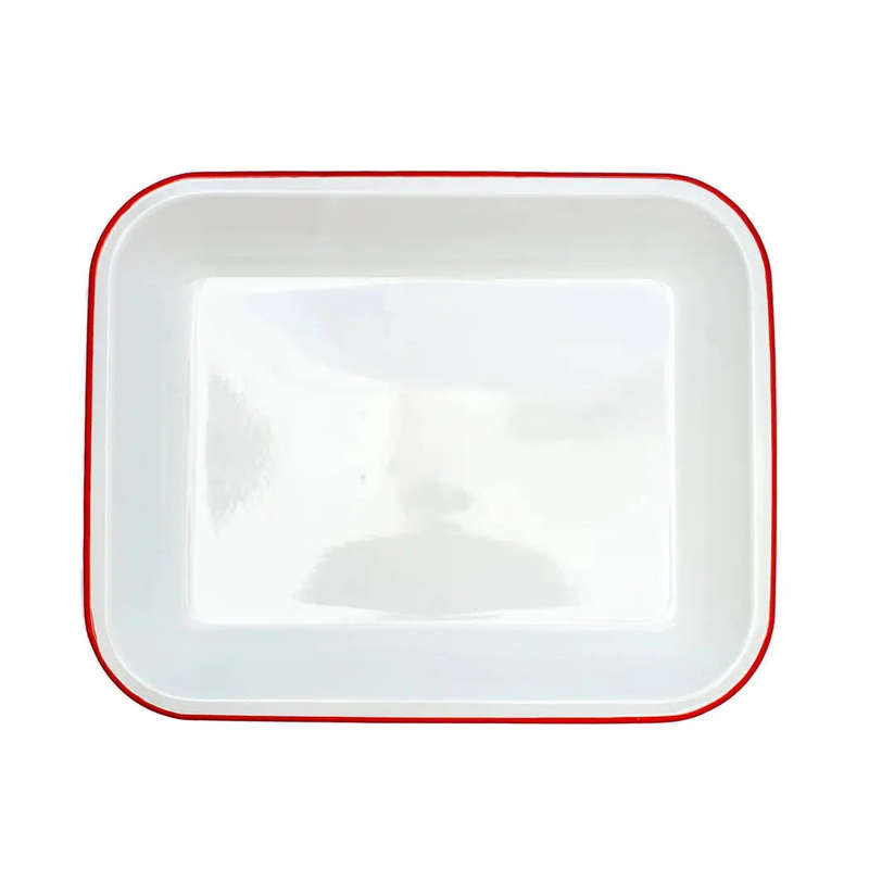 Baking Pan - Enamel White Red Rim 34.5 x 27.5