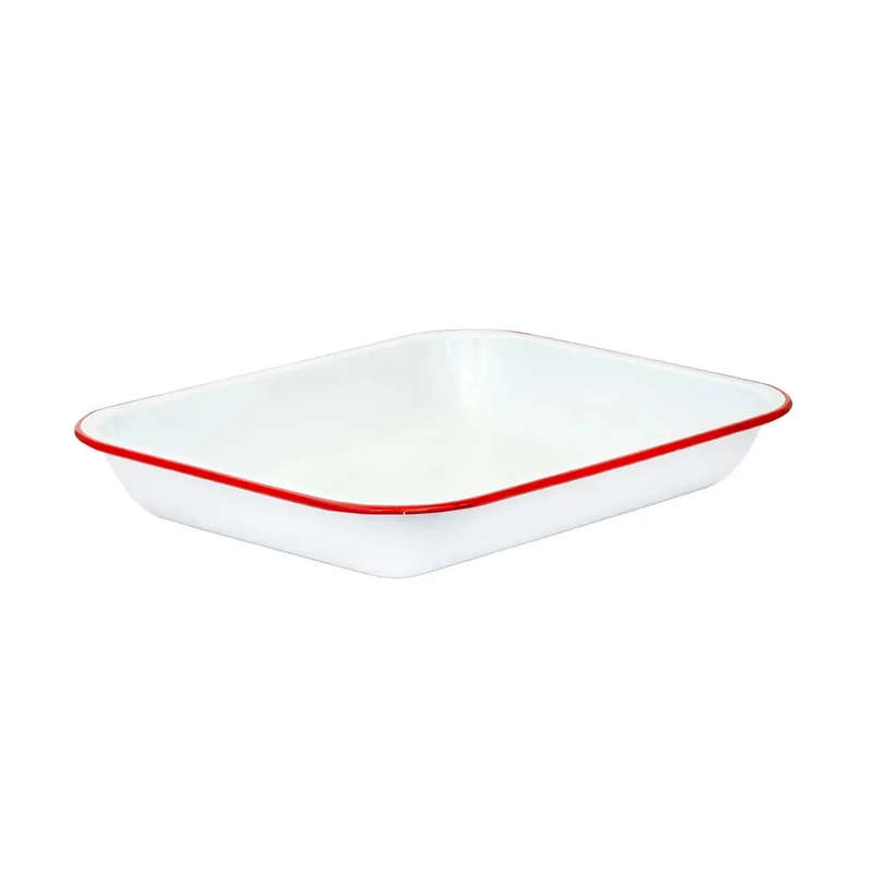 Baking Pan - Enamel White Red Rim 34.5 x 27.5
