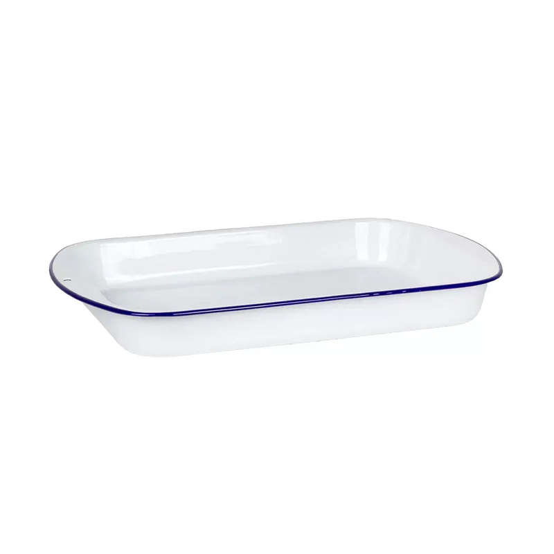 Baking Pan - XL Enamel White Blue Rim 46cm