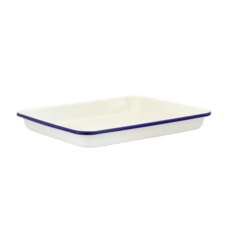 Baking Tray - Cream Blue Rim 29cm