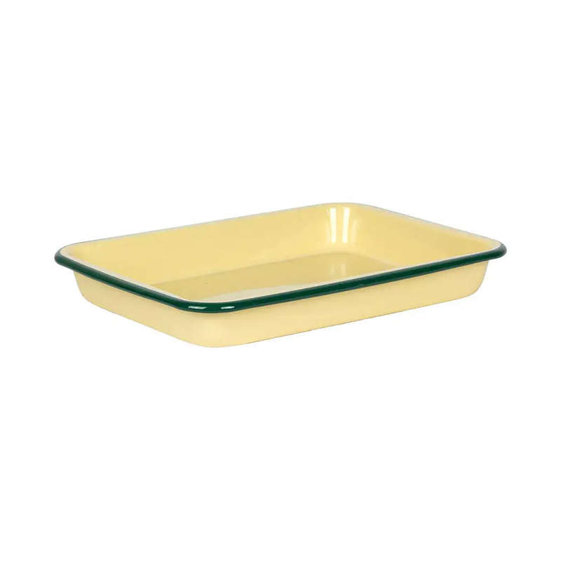 Baking Tray - Enamel Custard Green Rim 25cm