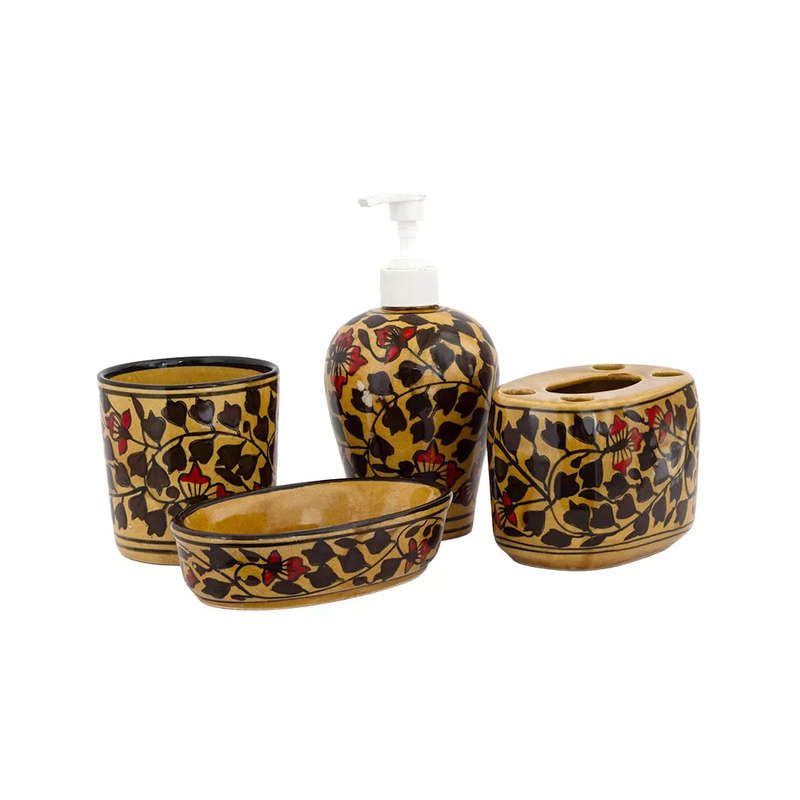 Bathroom Set - Ceramic Floral Brown
