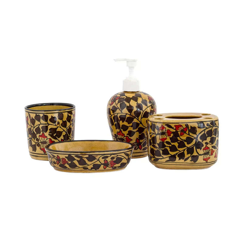 Bathroom Set - Ceramic Floral Brown