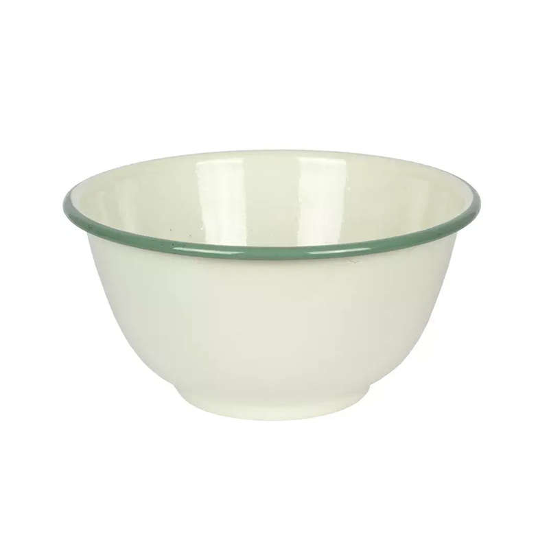 Bowl - Enamel Cream Green Rim 22cm