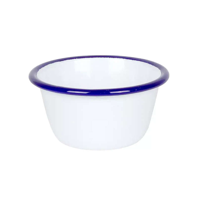 Bowl - Enamel White Blue Rim 11.5cm