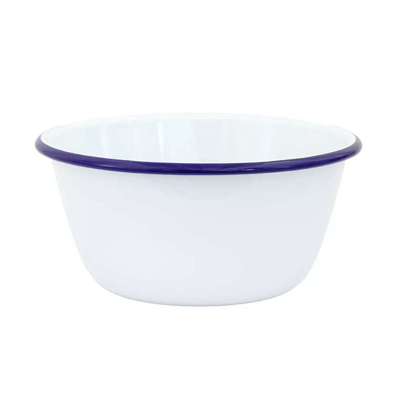 Bowl - Enamel White Blue Rim 19.5cm