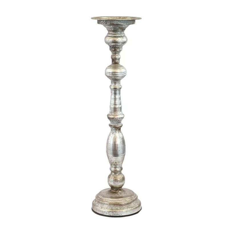 Candle Holder - Pillar Silver 44.5cm