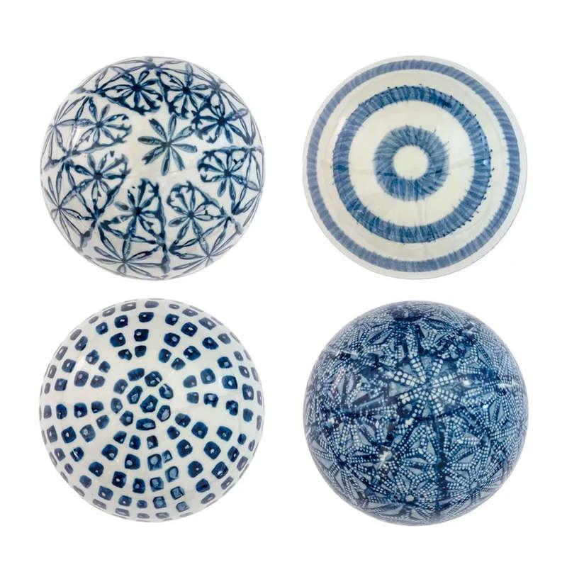 Ceramic Balls - Set of 4 Blue & White Beauty 10cm