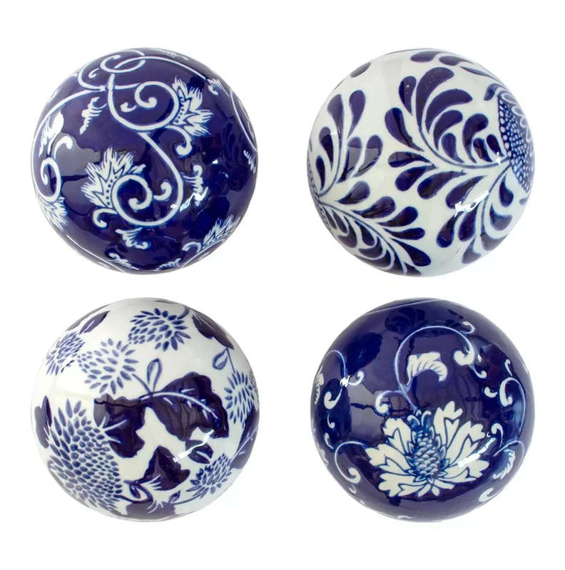 Ceramic Balls - Set of 4 Blue & White Classic 10cm
