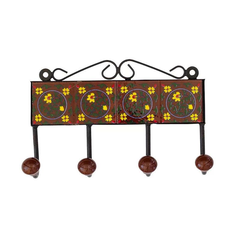 Ceramic Hook - 4 Hook Tiles Browns