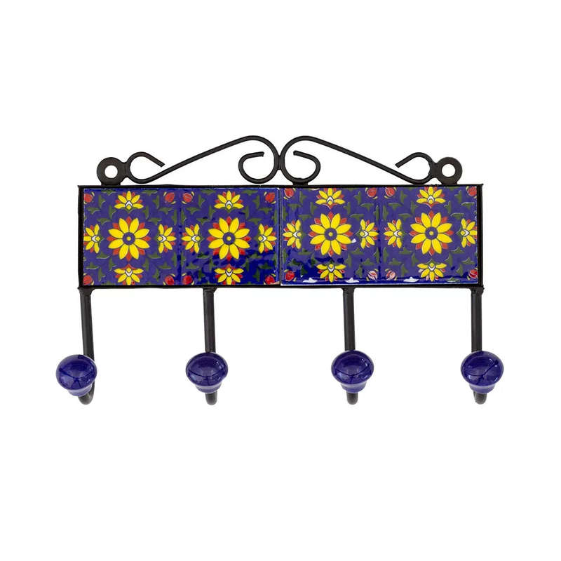 Ceramic Hook - 4 Hook Tiles Dark Blue