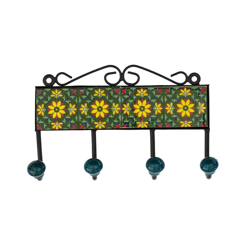 Ceramic Hook - 4 Hook Tiles Dark Green