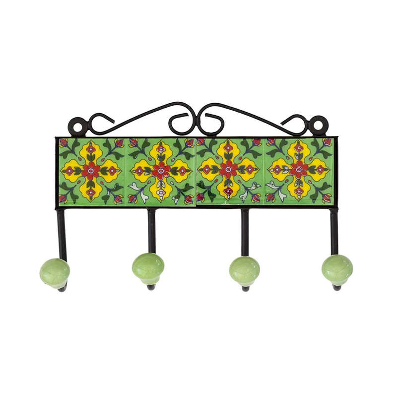 Ceramic Hook - 4 Hook Tiles Light Green