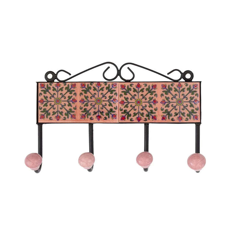 Ceramic Hook - 4 Hook Tiles Pink