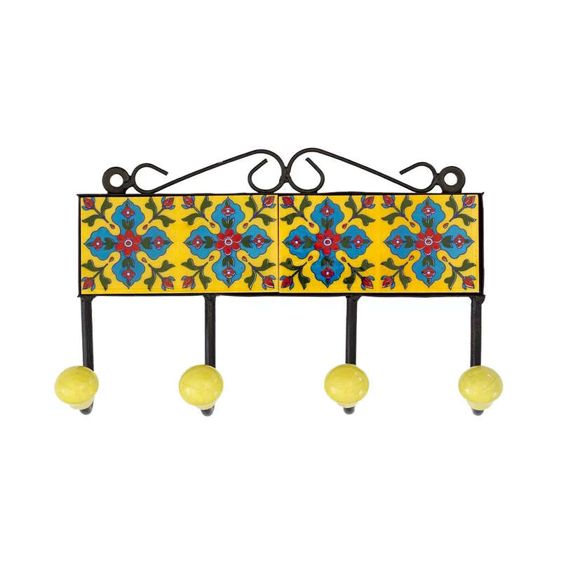 Ceramic Hook - 4 Hook Tiles Yellows