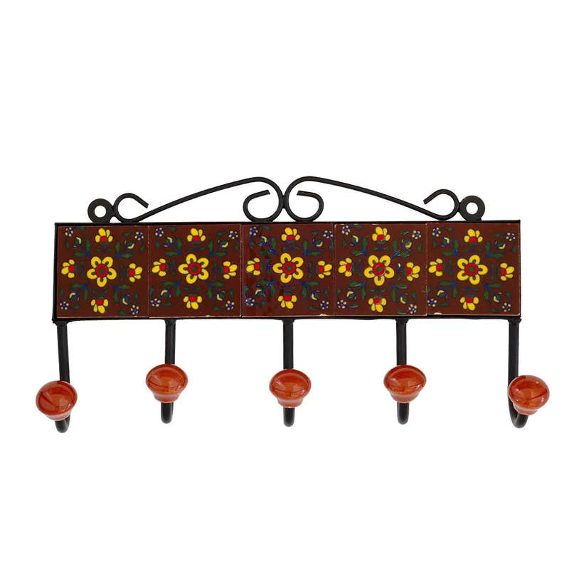 Ceramic Hook - 5 Hook Tiles Browns