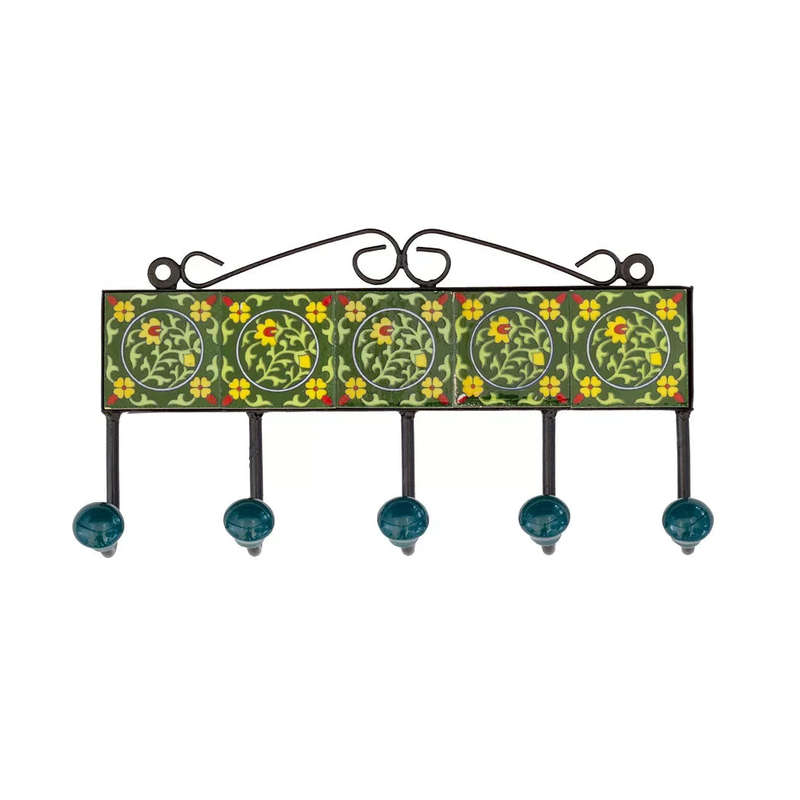 Ceramic Hook - 5 Hook Tiles Greens
