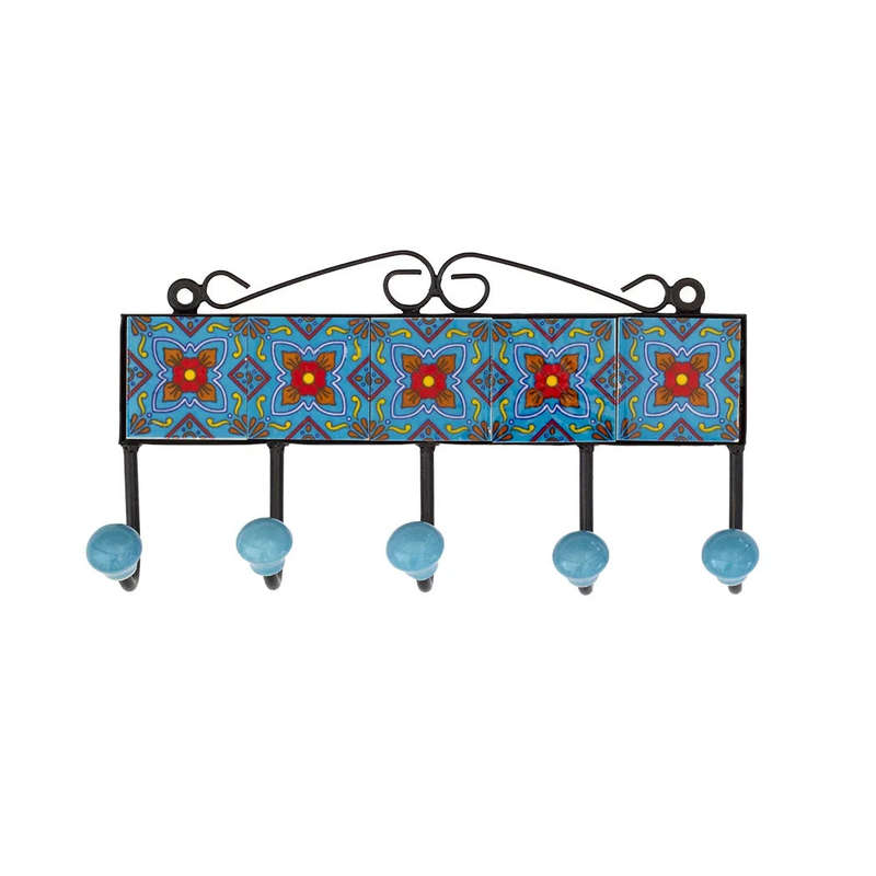 Ceramic Hook - 5 Hook Tiles Light Blue