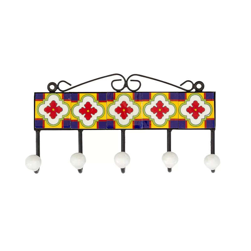 Ceramic Hook - 5 Hook Tiles Multi Colour