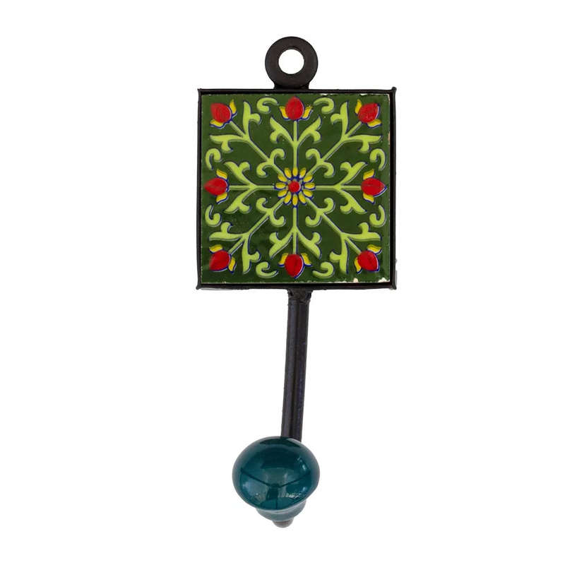Ceramic Hook - Single Green Red Corners