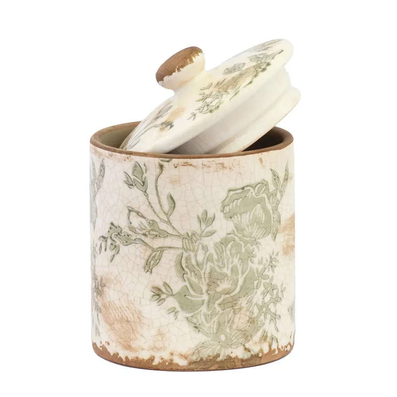 Ceramic Jar - Greens With Lid 15cm