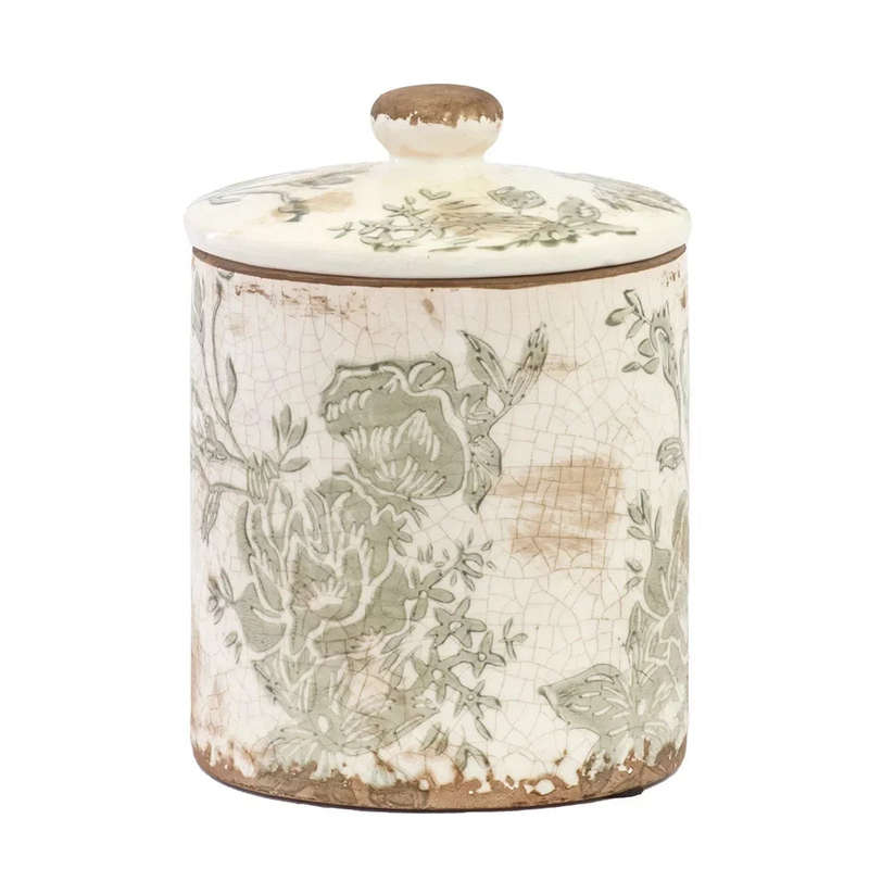Ceramic Jar - Greens With Lid 15cm