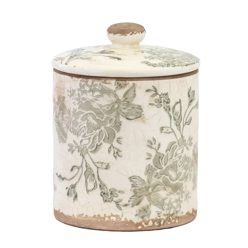 Ceramic Jar - Greens With Lid 17.5cm