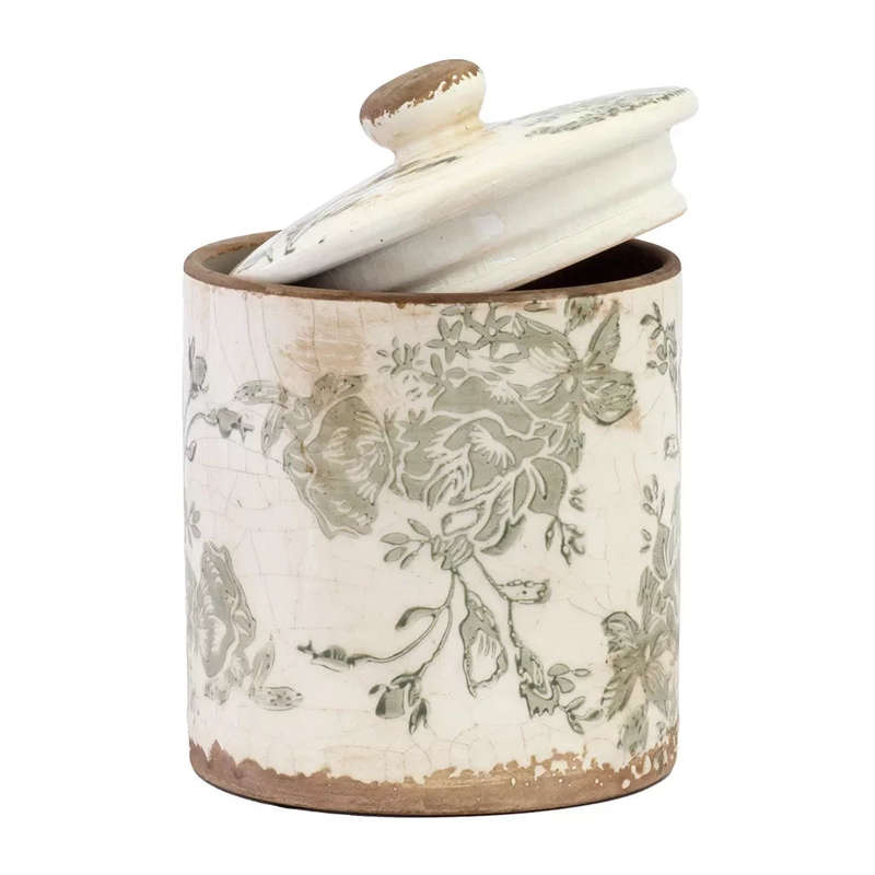 Ceramic Jar - Greens With Lid 17.5cm