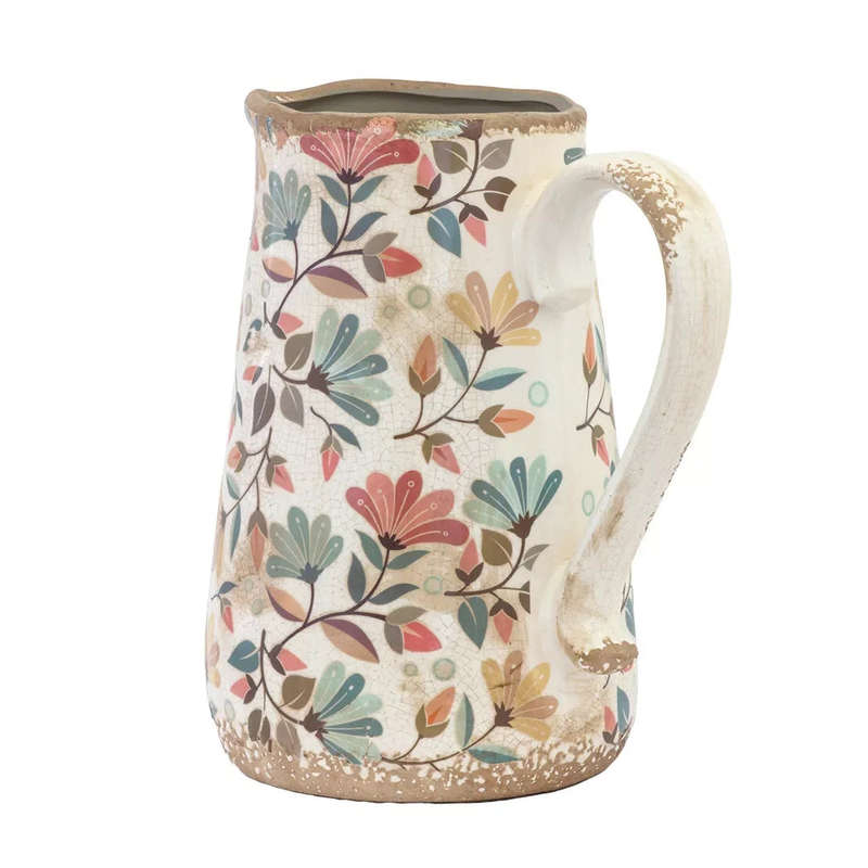 Ceramic Jug - Colourful Flowers 23.5cm