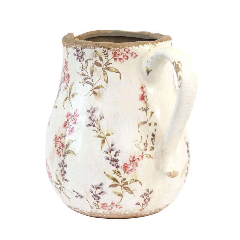 Ceramic Jug - Light Pink Floral Fatty Large