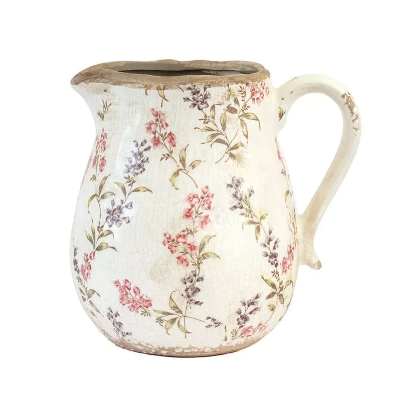 Ceramic Jug - Light Pink Floral Fatty Large