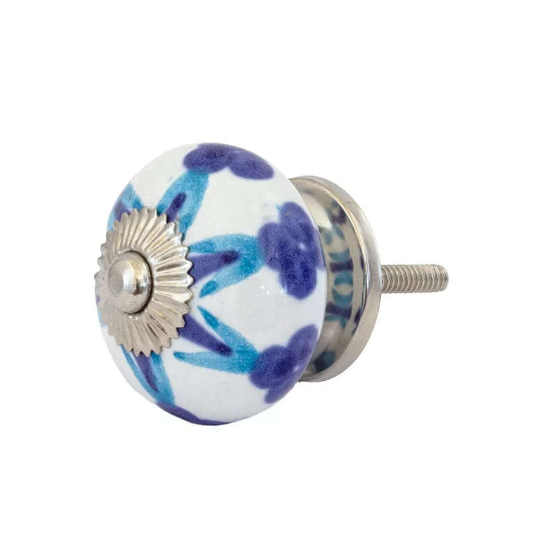 Ceramic Knob - Multi Blue Flower