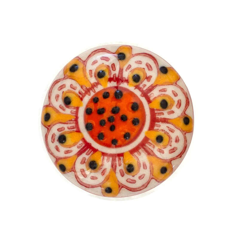 Ceramic Knob - Orange Dots Flat