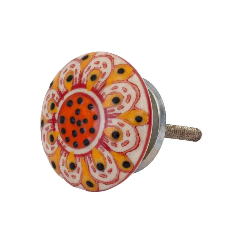 Ceramic Knob - Orange Dots Flat