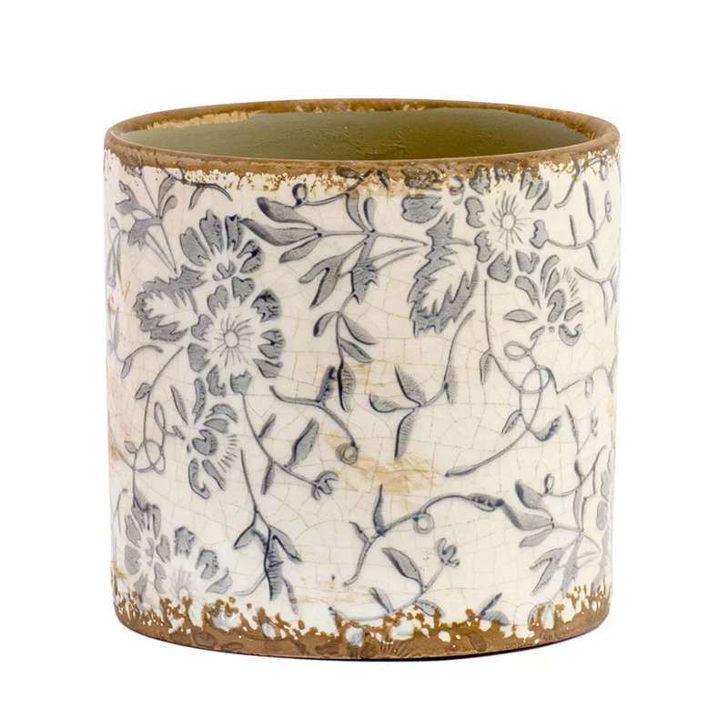 Ceramic Planter - Blue Grey Flowers 13.5cm