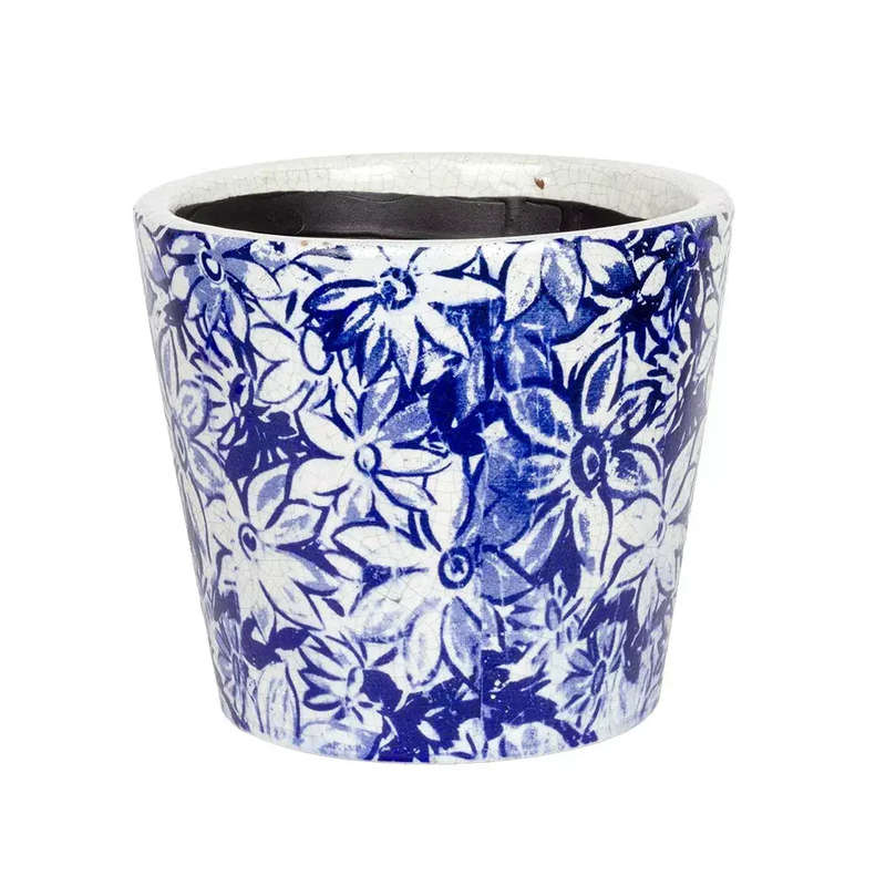 Ceramic Planter - Blue Pastel Flowers