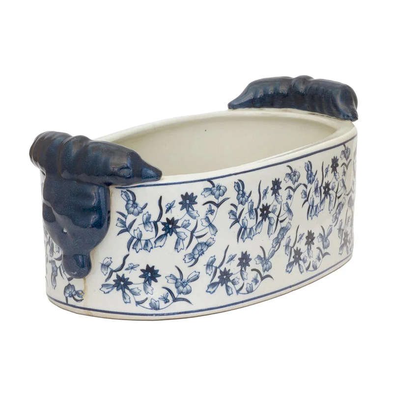 Ceramic Planter - Blue & White Flowers Oblong