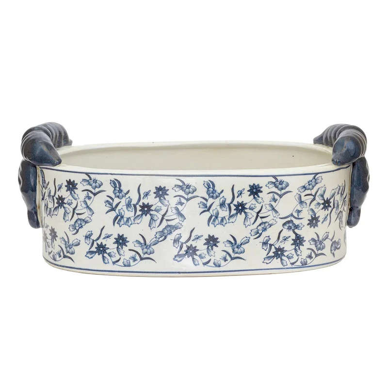 Ceramic Planter - Blue & White Flowers Oblong