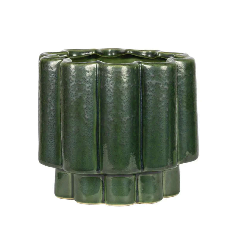 Ceramic Planter - Deep Green Scalloped 16cm
