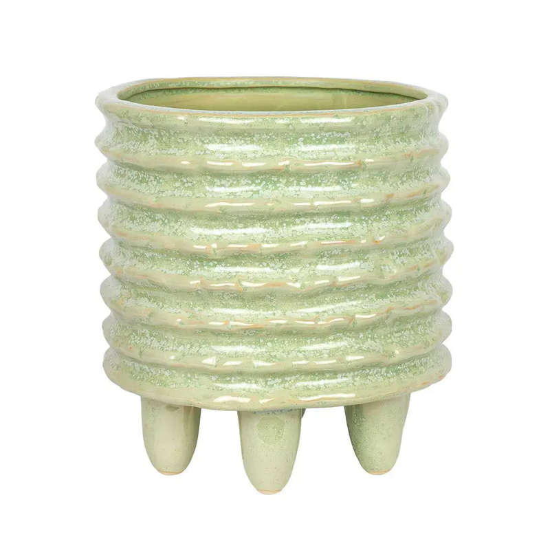 Ceramic Planter - Green Layered on Feet