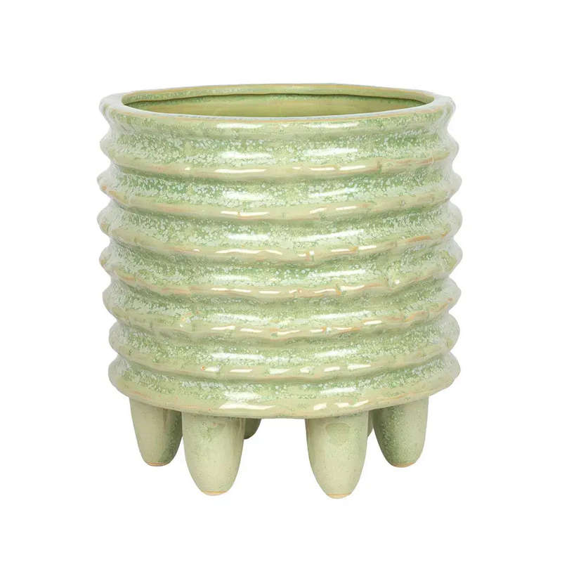 Ceramic Planter - Green Layered on Feet