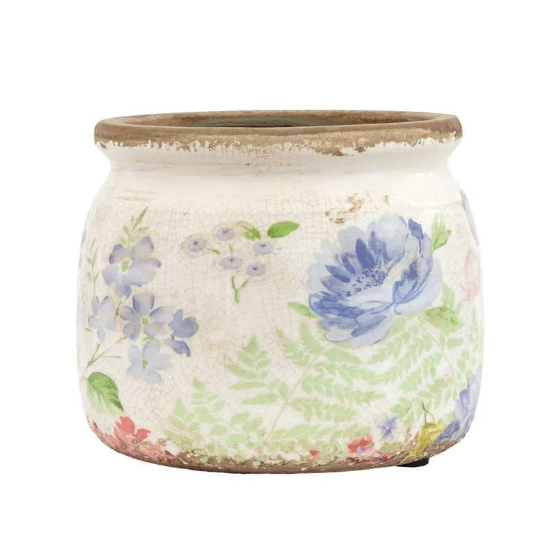 Ceramic Planter - Pastel Floral Lipped 13cm